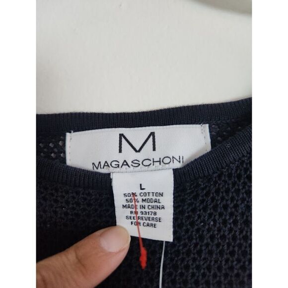NWT Magaschoni Women Dark Blue Cotton/Modal Open Knit Dolman Sleeve Top Large - Picture 6 of 9